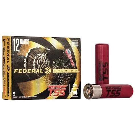 The <b>Federal</b> Premium's Heavyweight <b>TSS</b> <b>Turkey</b> <b>Load</b> has an incredibly high pellet count in both 7 and 9 shot, along with the ability to carry energy further, makes them ideal for <b>12</b> and 20 <b>ga</b>. . Federal tss 12 ga turkey loads